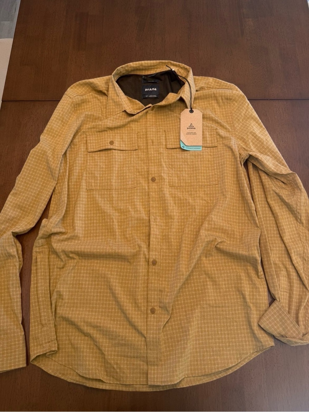 Prana Men's Lightweight Button-Up Shirt Jacket in Mustard Yellow